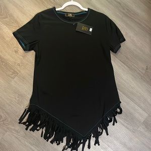 L&B black fringe shirt with turquoise seams